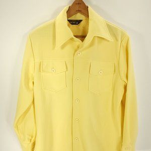 Vtg JCPenney Shirt Jacket Men's Medium Yellow Button Front Long Sleeve Retro
